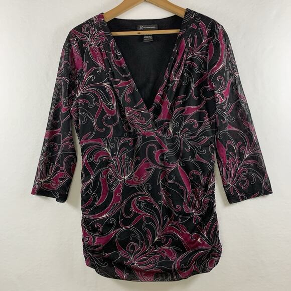 Women Sheer Mesh Faux Wrap Babydoll Top Sz L Paisley Fairy Grunge Whimsigoth Y2K - Picture 1 of 15